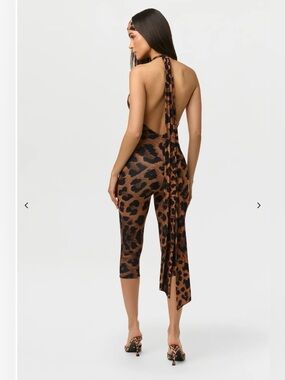 Naked Wardrobe Naked Print Halter Capri Jumpsuit Leopard